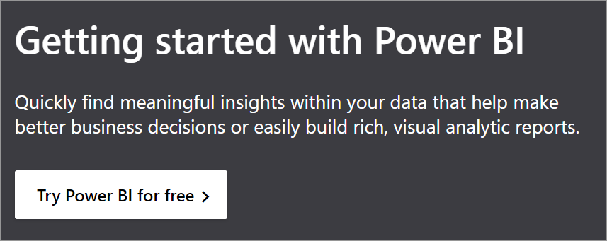 Power BI 무료 평가판 제품을 보여 주는 스크린샷