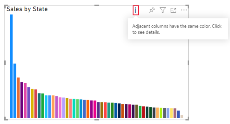 Power BI 시각적 개체의 경고 아이콘을 보여 주는 스크린샷.