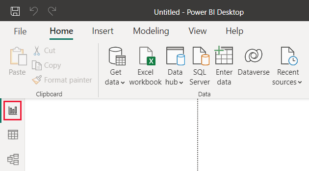 Power BI Desktop에서 강조 표시된 보고서 단추를 보여 주는 스크린샷