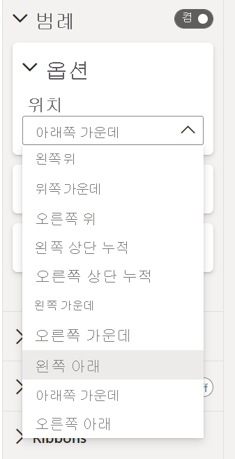 새 범례 위치 옵션의 스크린샷.