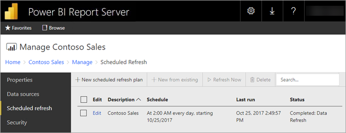 Power BI Report Server 내의 예약된 새로 고침