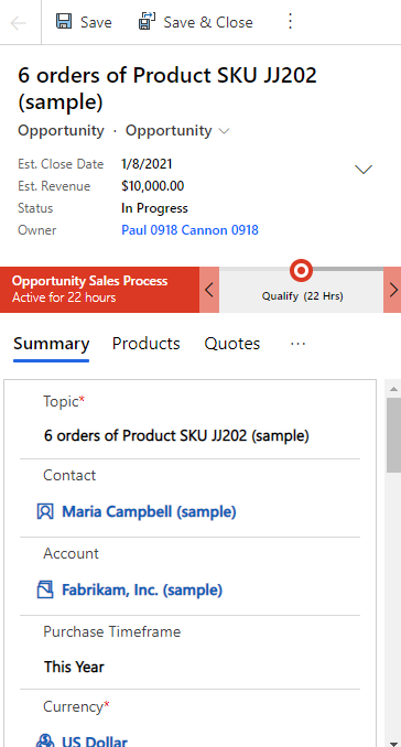 Business process flow information including its name and time active will now be displayed in mobile