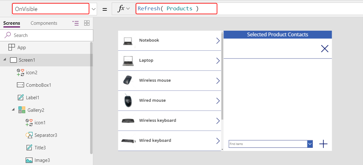 OnVisible 속성을 Refresh 함수로 설정.