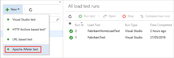 Start a new load test from the New menu