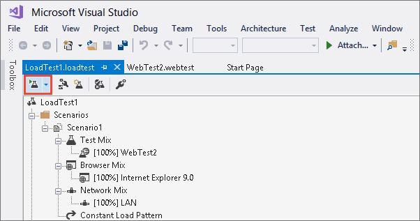 On the load test toolbar, click Run