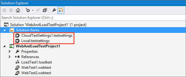 Right-click test settings file, click Active Load and Web Test Settings