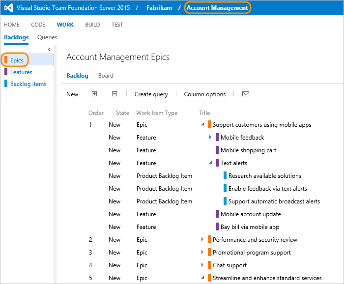 Epic backlog of account management team