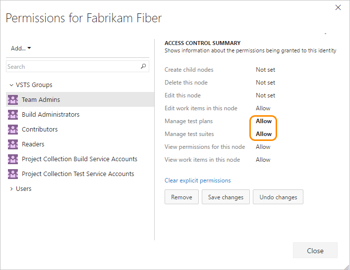 Set Area path permissions for the project