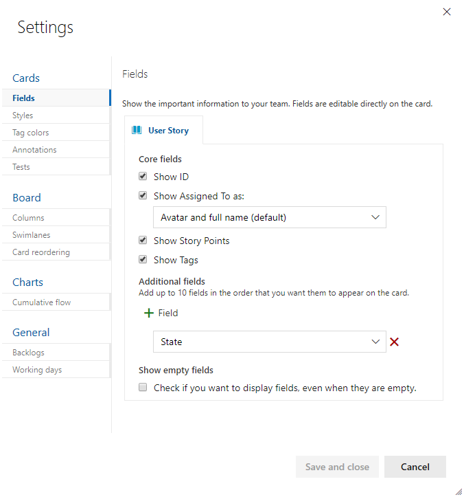 Settings,Fields dialog