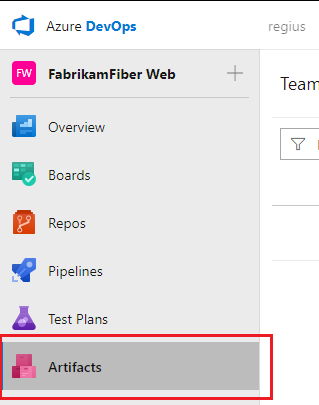 Screenshot showing Artifacts in the Azure DevOps dashboard.