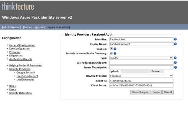 Facebook Identity in Identity Server