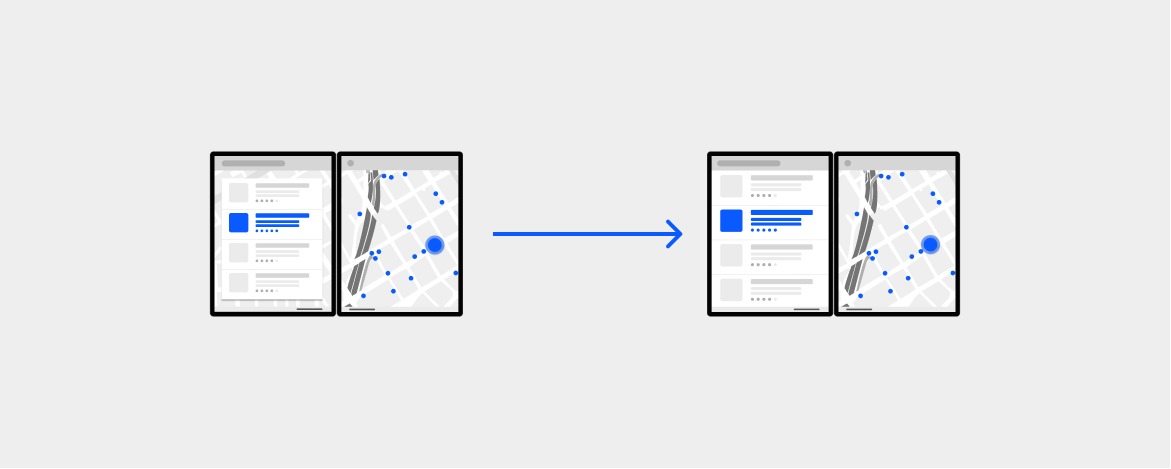 overlaid UI vs dual-screen layout with vertical seam