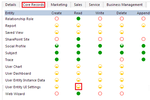 User Entity UI settings