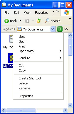 Customized shortcut menu