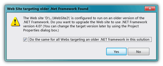 .NET Framework version selection Dialog Box