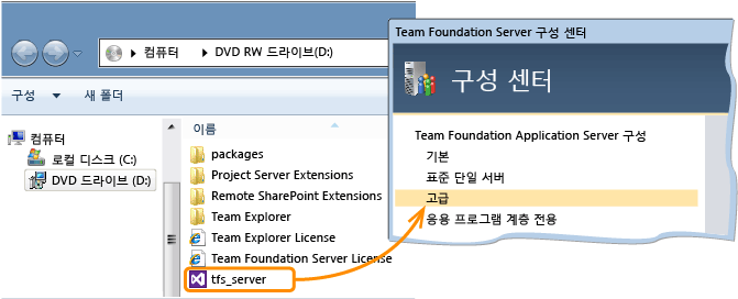 TFS 표준 구성 선택