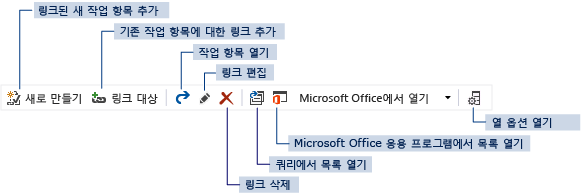 작업 항목 폼 링크 도구 모음 컨트롤