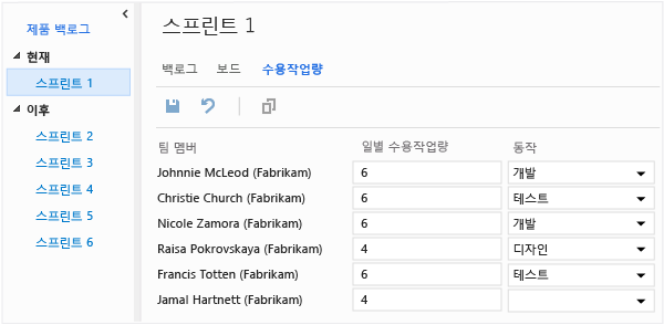 일별 시간 및 활동 형식