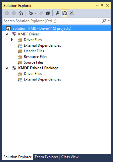 Visual Studio 솔루션 탐색기 드라이버 패키지 프로젝트