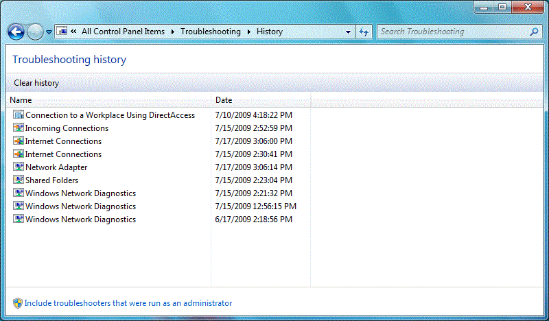 Figure 3: Example of a troubleshooting history