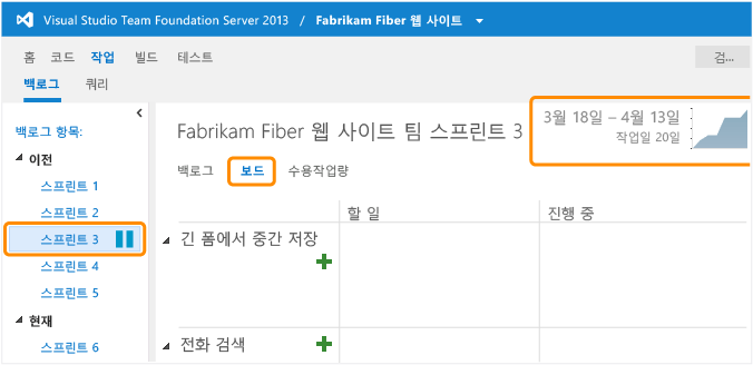 영구 작업 보드 및 번다운(Burndown) 차트