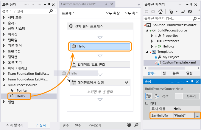 솔루션에서 빌드 프로세스 템플릿 편집