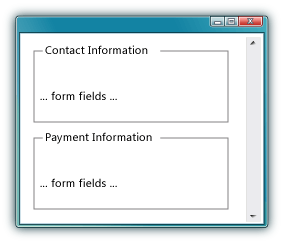 Form divided into sections using fieldset element