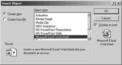 Insert Object dialog box