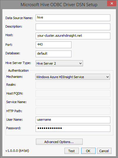 Figure 1 - Creating an ODBC DSN for Hive