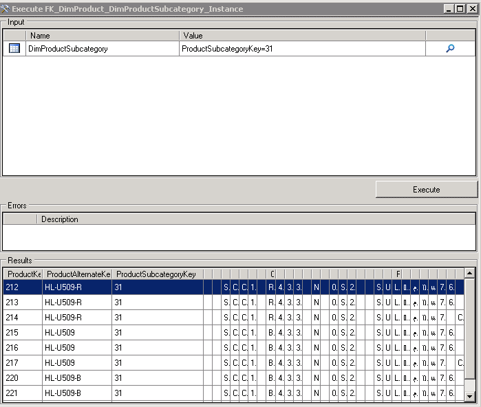 Execute DimProductSubcategory_Instance window