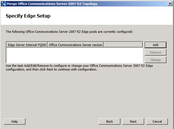 Merge Topology Wizard, Specify Edge Setup page