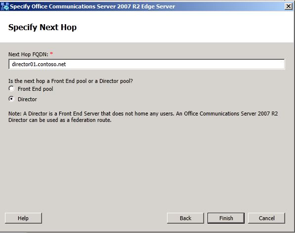 Edge Server dialog, Specify Next Hop page