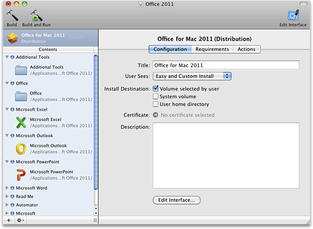 Configuration tab in PackageMaker