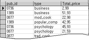 쿼리 결과: 게시자 및 유형별로 그룹화된 가격