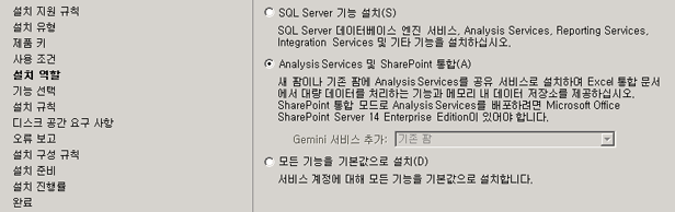 설치 마법사의 기능 역할 페이지