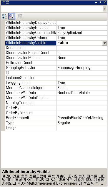 AttributeHierarchyVisible 속성이 False로 설정됨