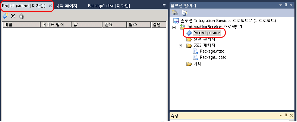 프로젝트 매개 변수를 창