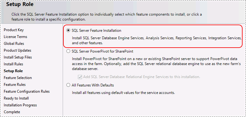 설치 역할을 위한 SQL Server 기능 설치