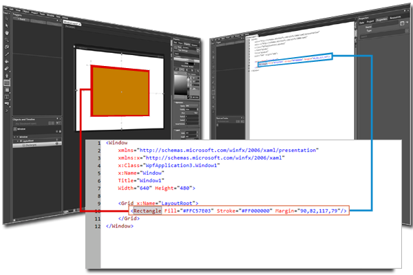 디자인 및 XAML 보기 간 연결