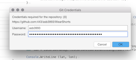 Enter username and password for git