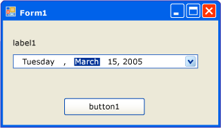 레이블, DateTimePicker 및 단추가 있는 폼