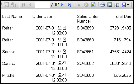 렌더링된 보고서의 기본 테이블