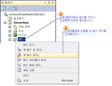 워크플로에 대한 빌드 정의 만들기