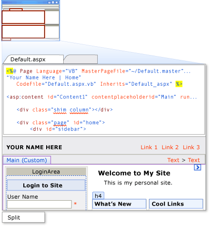 HTML 디자이너의 분할 탭 보기