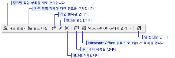 작업 항목 폼 링크 도구 모음 컨트롤