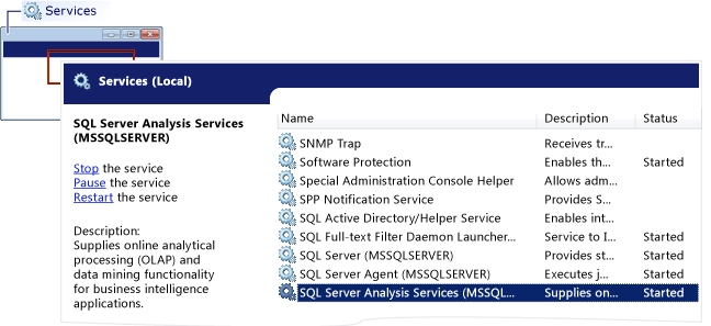 Analysis Services용 Windows 서비스 선택