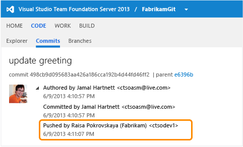 Commit 'Pushed by" field