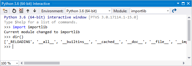 Interactive window in the importlib scope