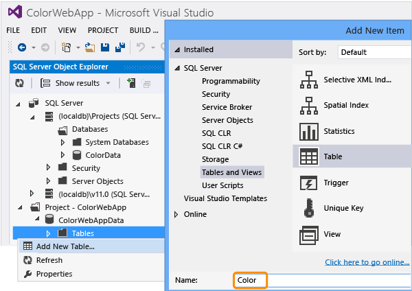 Add a new table to the database project