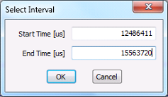 screen shot of the select interval dialog box showing start and end times